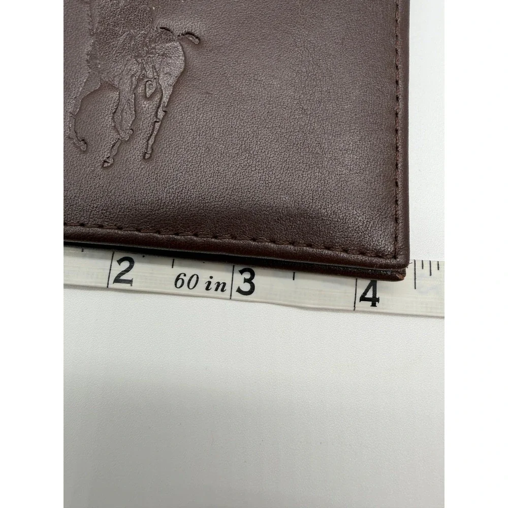 Polo Ralph Lauren Men's Wallet Brown Leather Big Pony Embossed Bifold